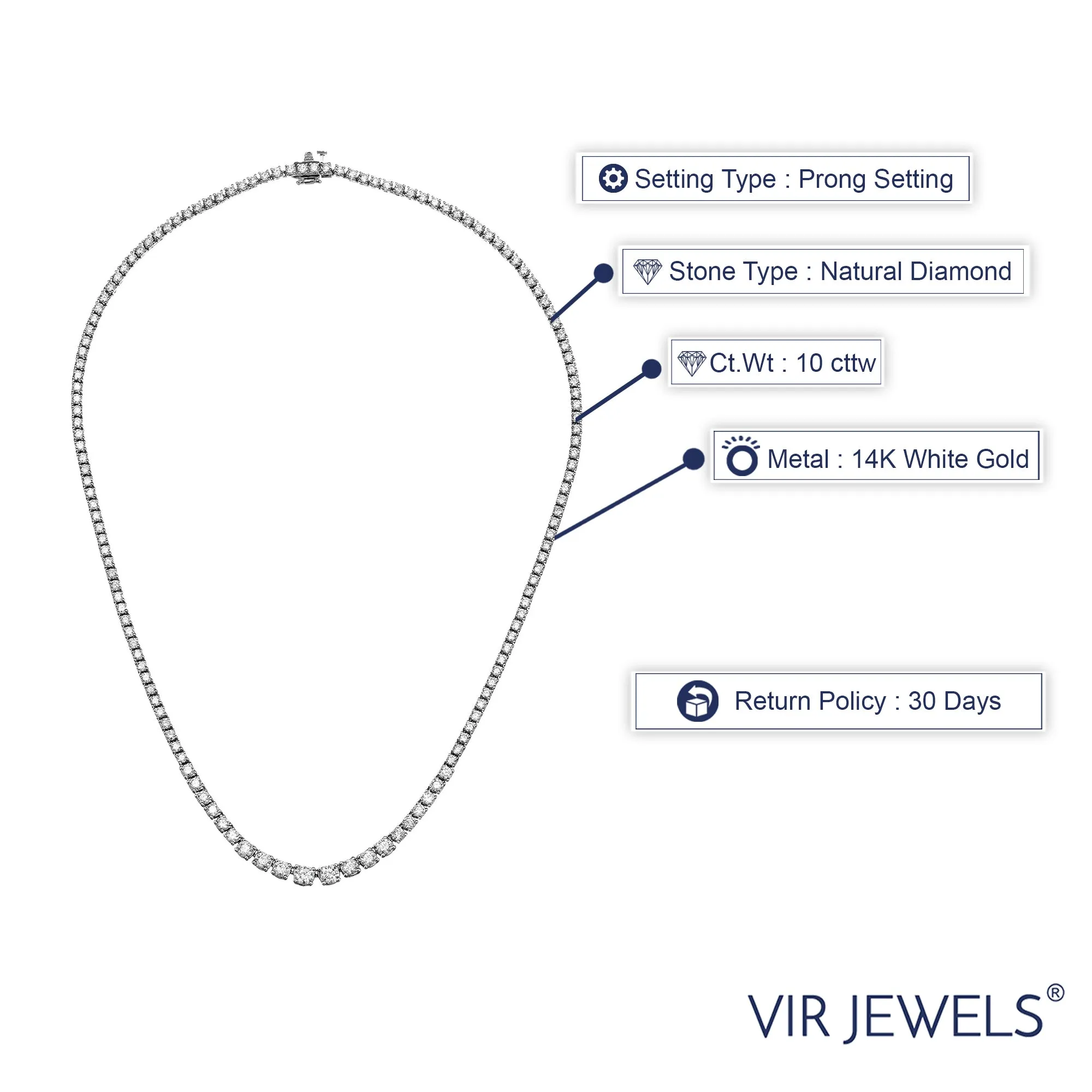 10 cttw Diamond Tennis Necklace in 14K White Gold