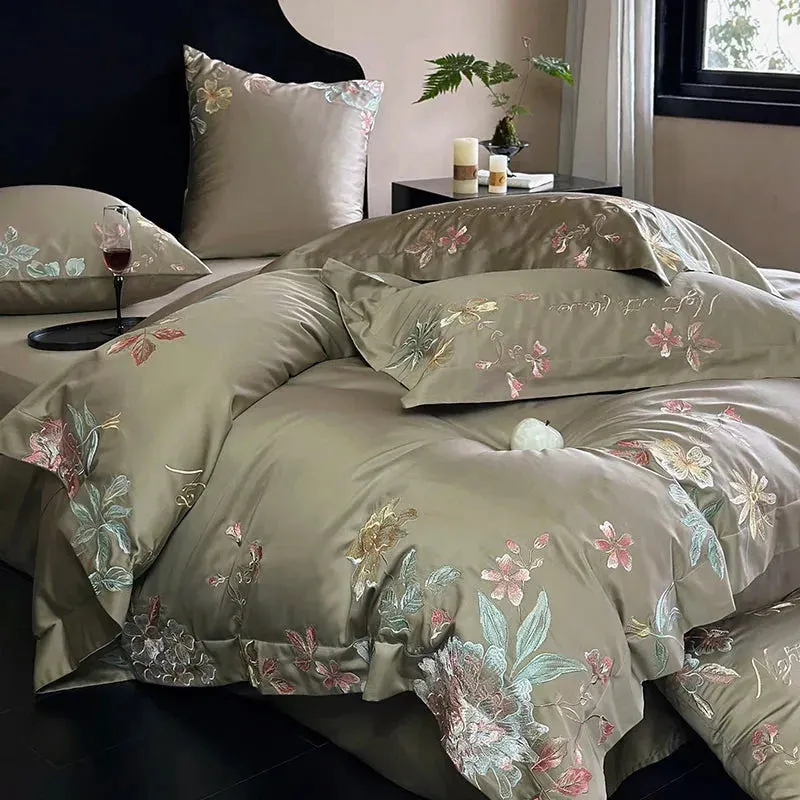 1000TC Egyptian Cotton Flowers Embroidery Bedding Set