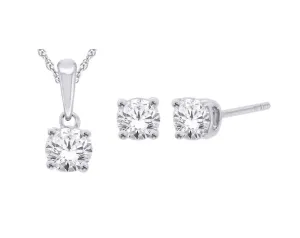 1.00TDW Lab Grown Diamond Stud Earring & Pendant Set in 14K White Gold