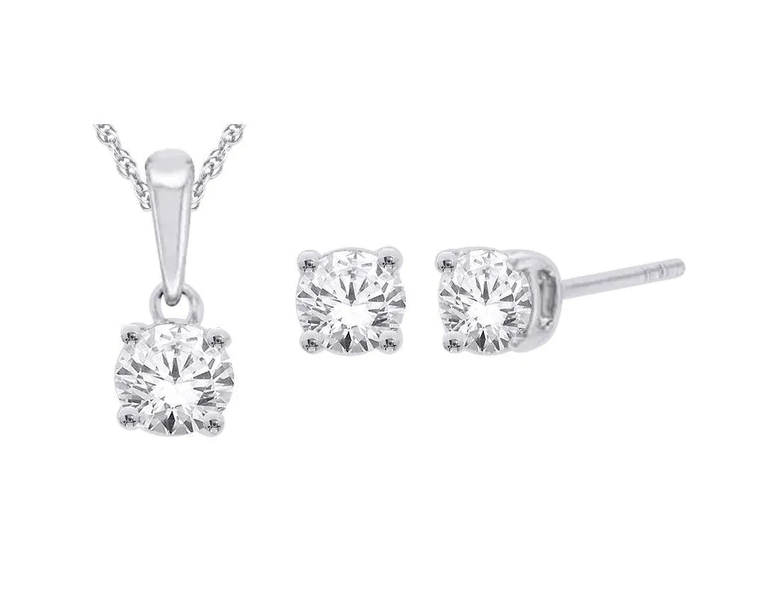 1.00TDW Lab Grown Diamond Stud Earring & Pendant Set in 14K White Gold