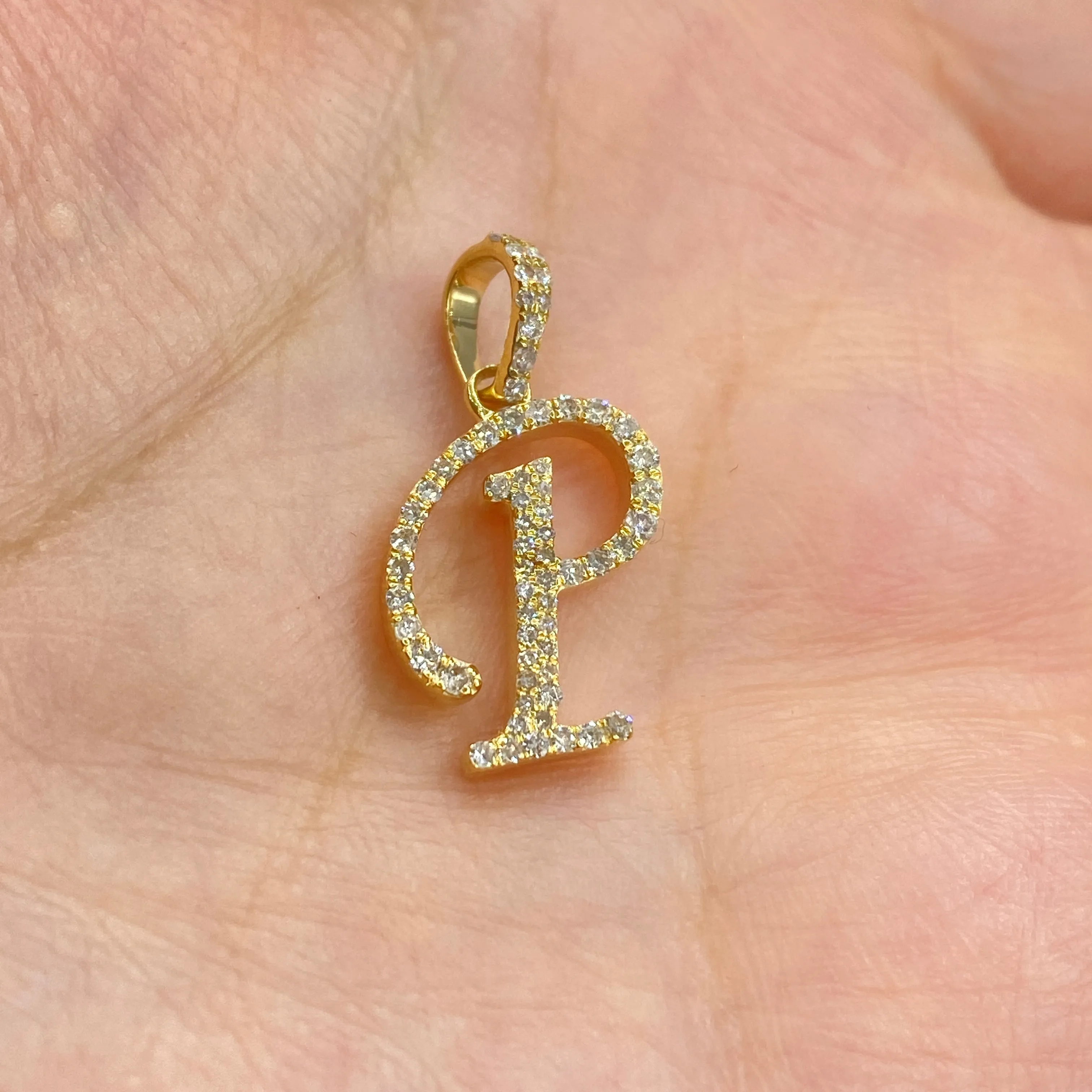 10K Cursive Initial Diamond Pendants Full Collection