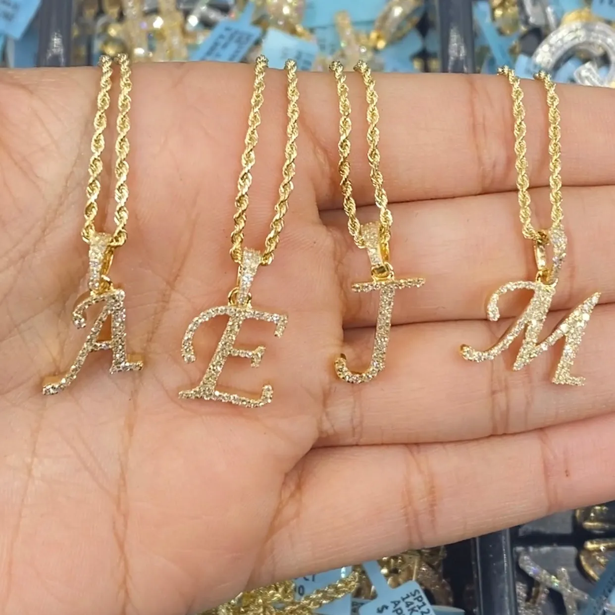 10K Cursive Initial Diamond Pendants Full Collection