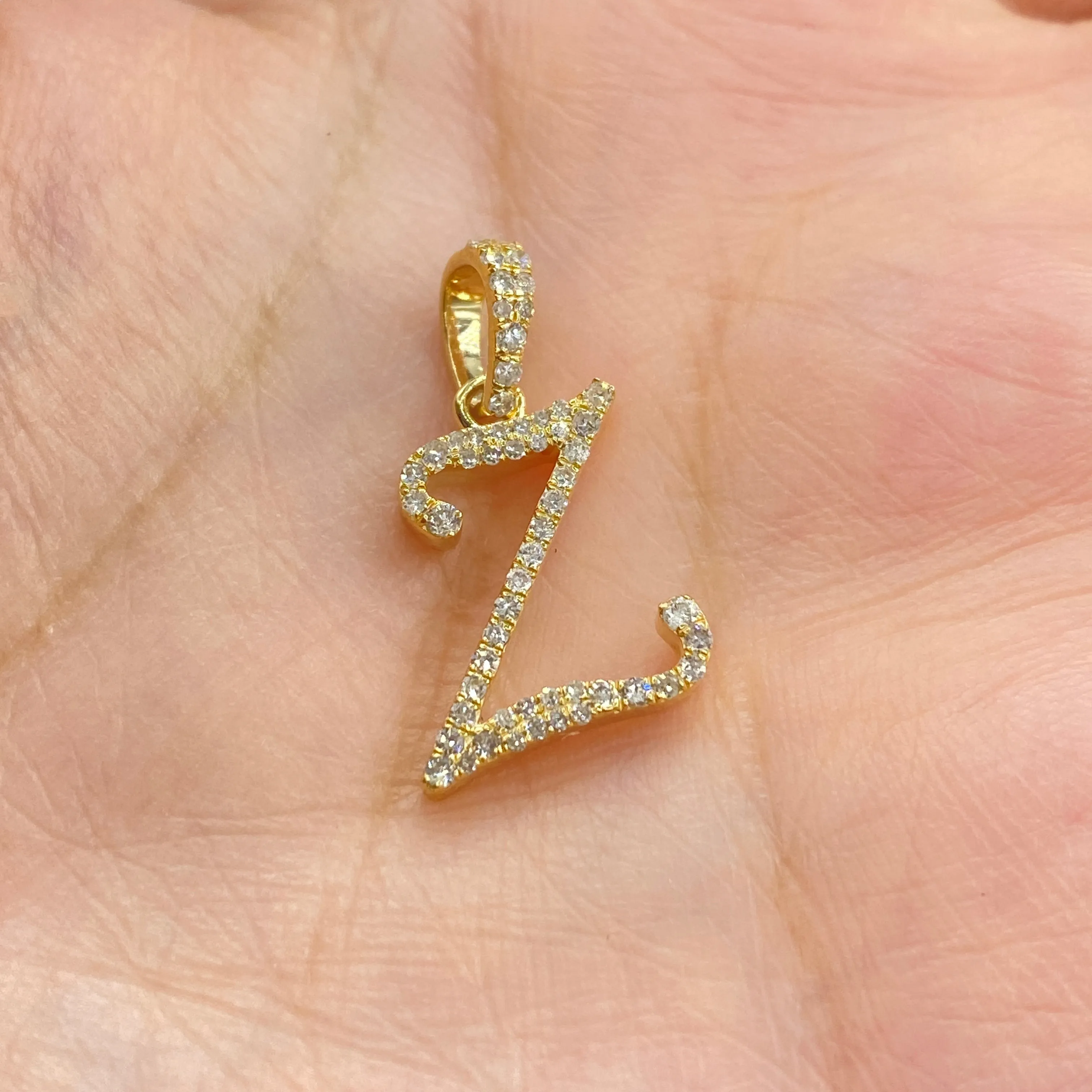10K Cursive Initial Diamond Pendants Full Collection