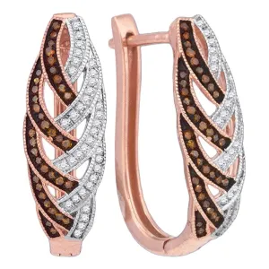 10k Rose Gold Women Red Enhanced Diamond Hoop Luxury Earrings 1/3 Cttw