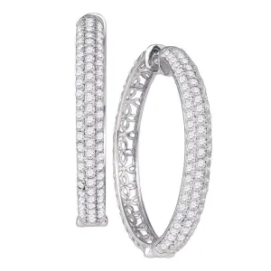10K White Gold Round Diamond Luxury 1" Hoop Earrings 4.00 Cttw