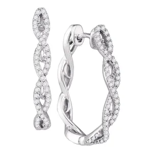 10k White Gold Round Diamond Symmetric Woven Luxury Hoop Earrings 1/2 Cttw