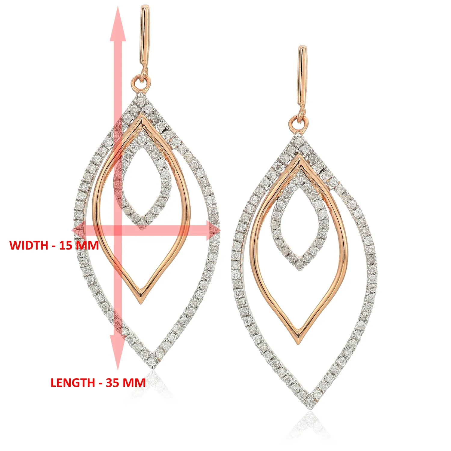 1/2 cttw Diamond Leaf Drop Dangle Earrings in 10K Rose Gold
