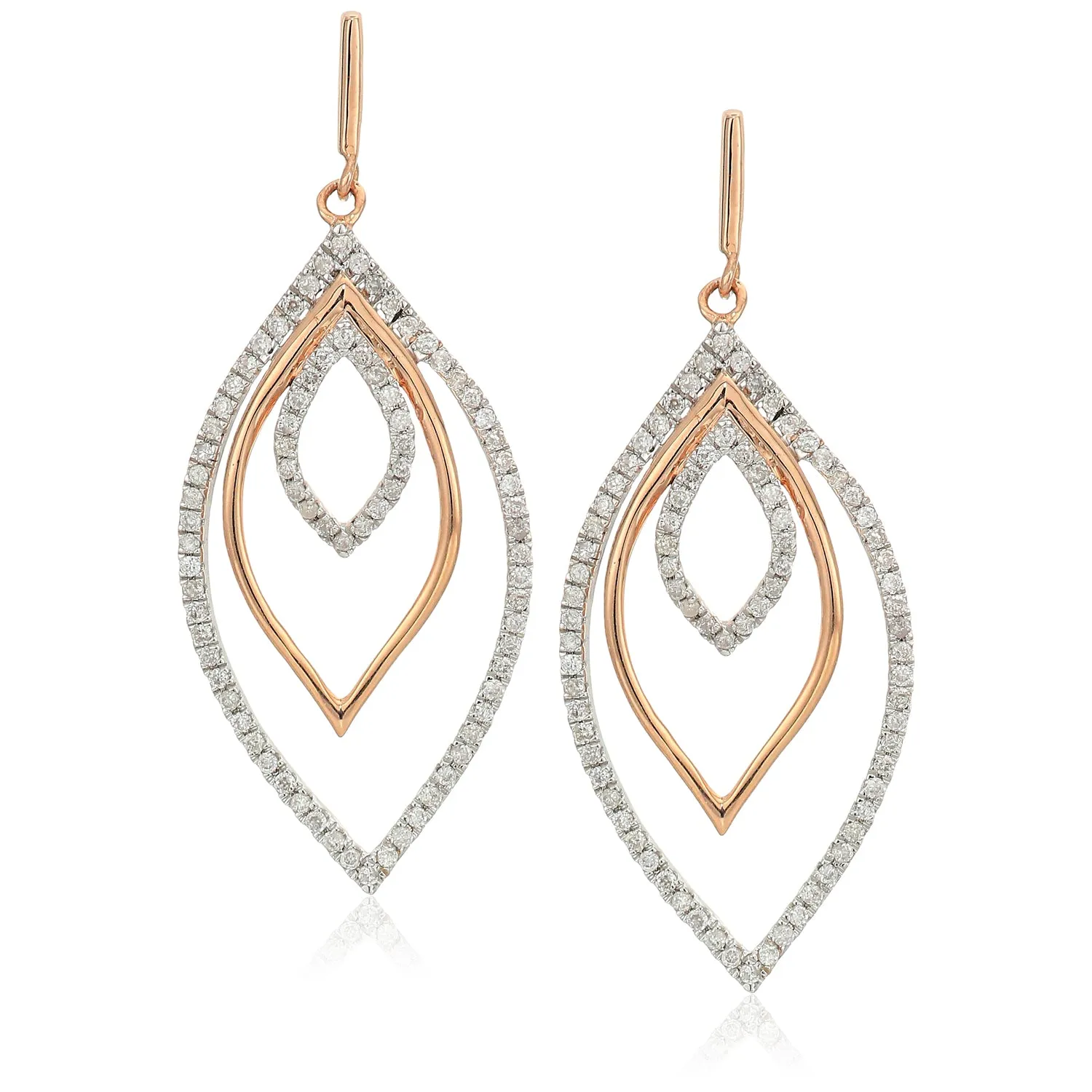1/2 cttw Diamond Leaf Drop Dangle Earrings in 10K Rose Gold