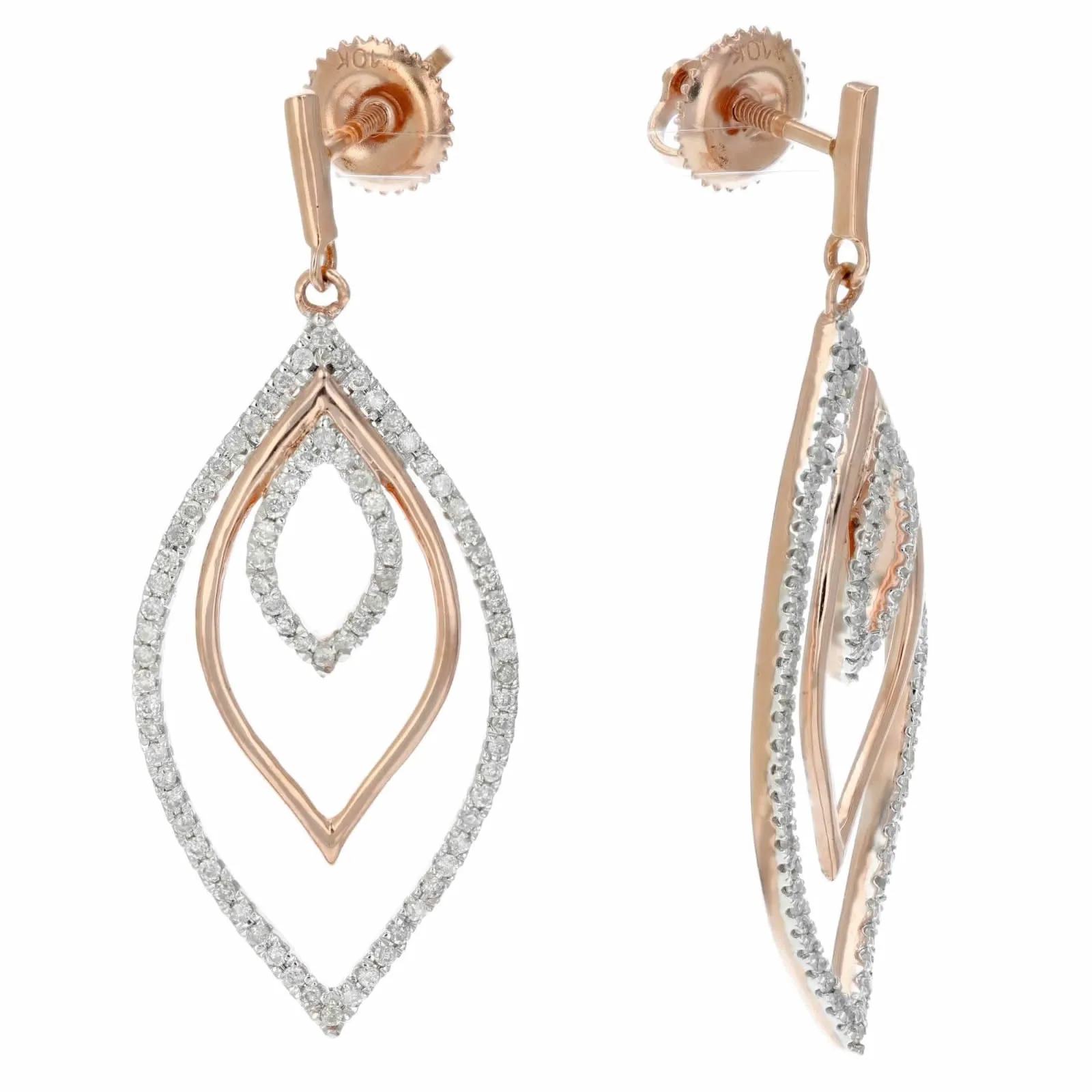 1/2 cttw Diamond Leaf Drop Dangle Earrings in 10K Rose Gold