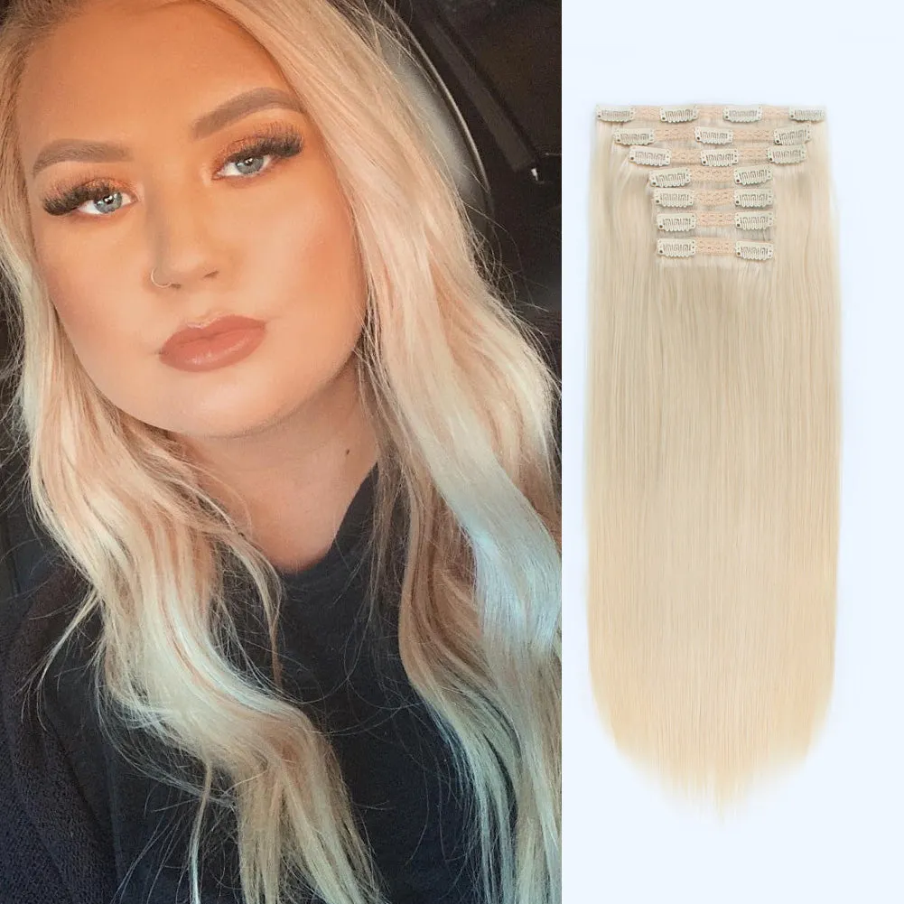 120G Platinum Blonde 60# Clip in Hair Extensions