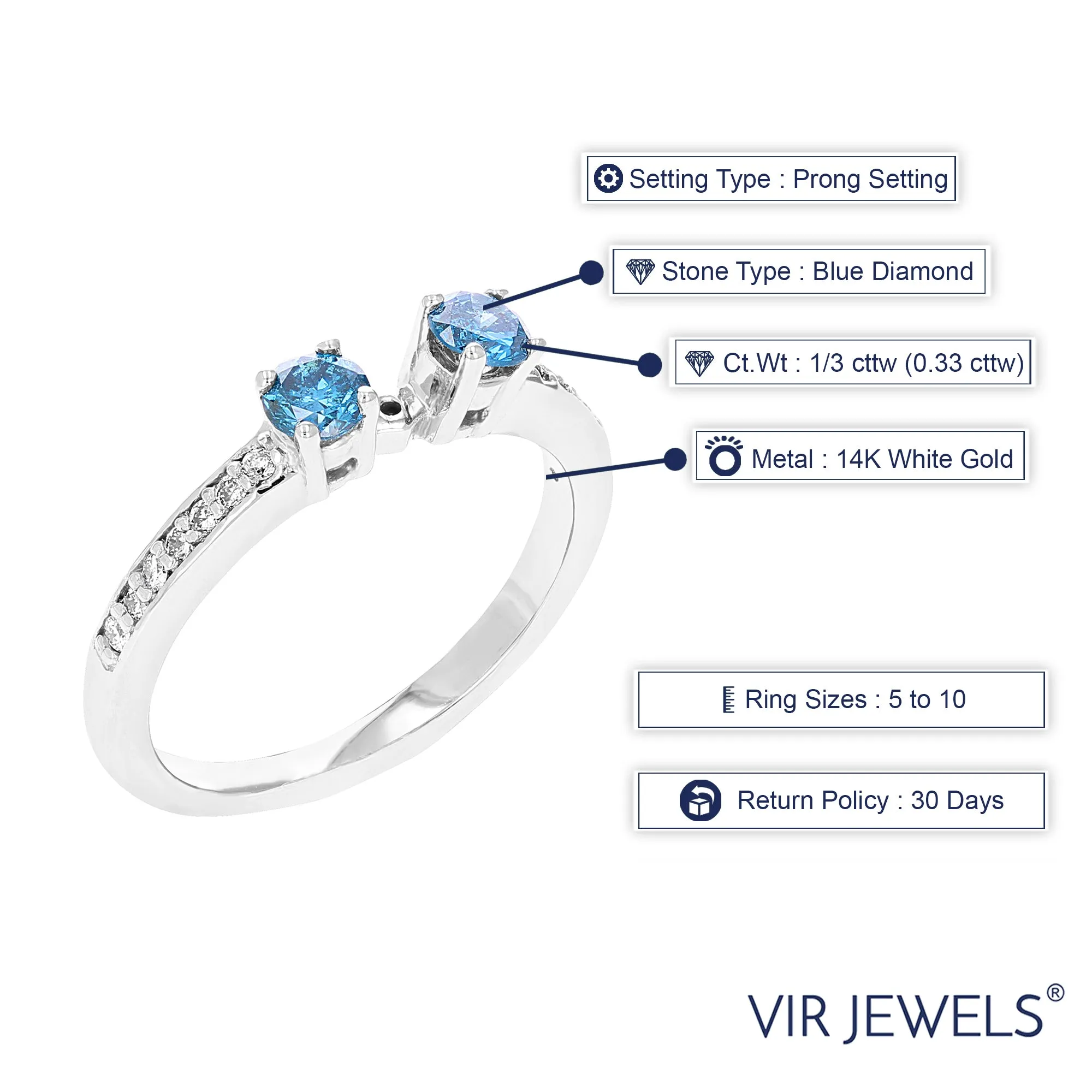 1/3 cttw Blue Diamond Engagement Ring in 14K White Gold