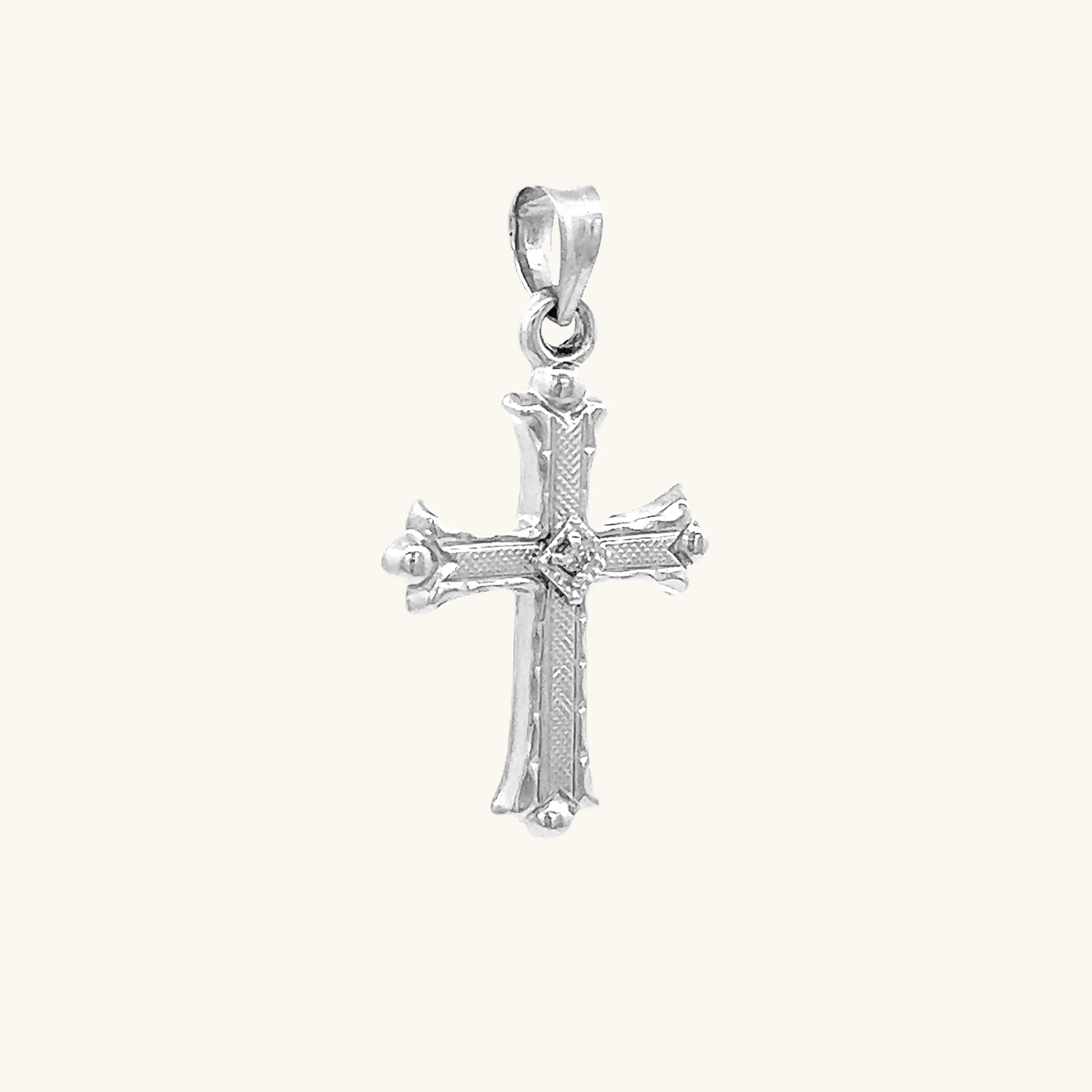 14K GOLD FLORENTINE .01CT DIAMOND CROSS PENDANT
