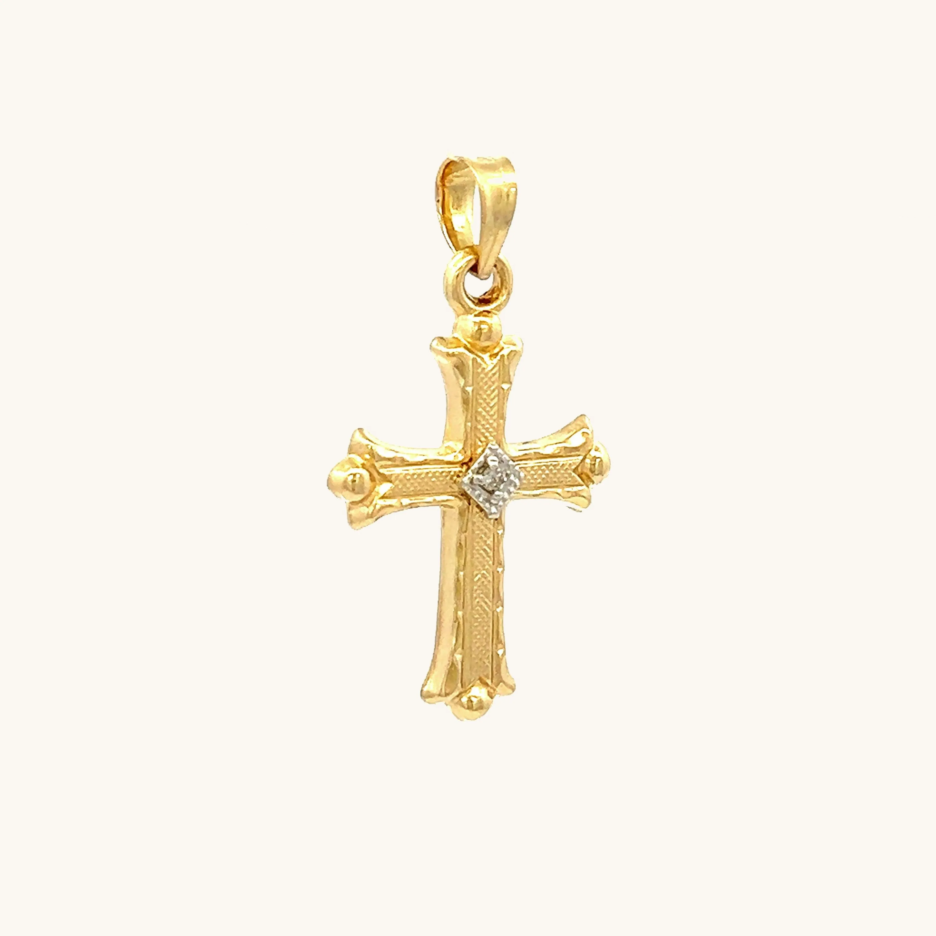 14K GOLD FLORENTINE .01CT DIAMOND CROSS PENDANT