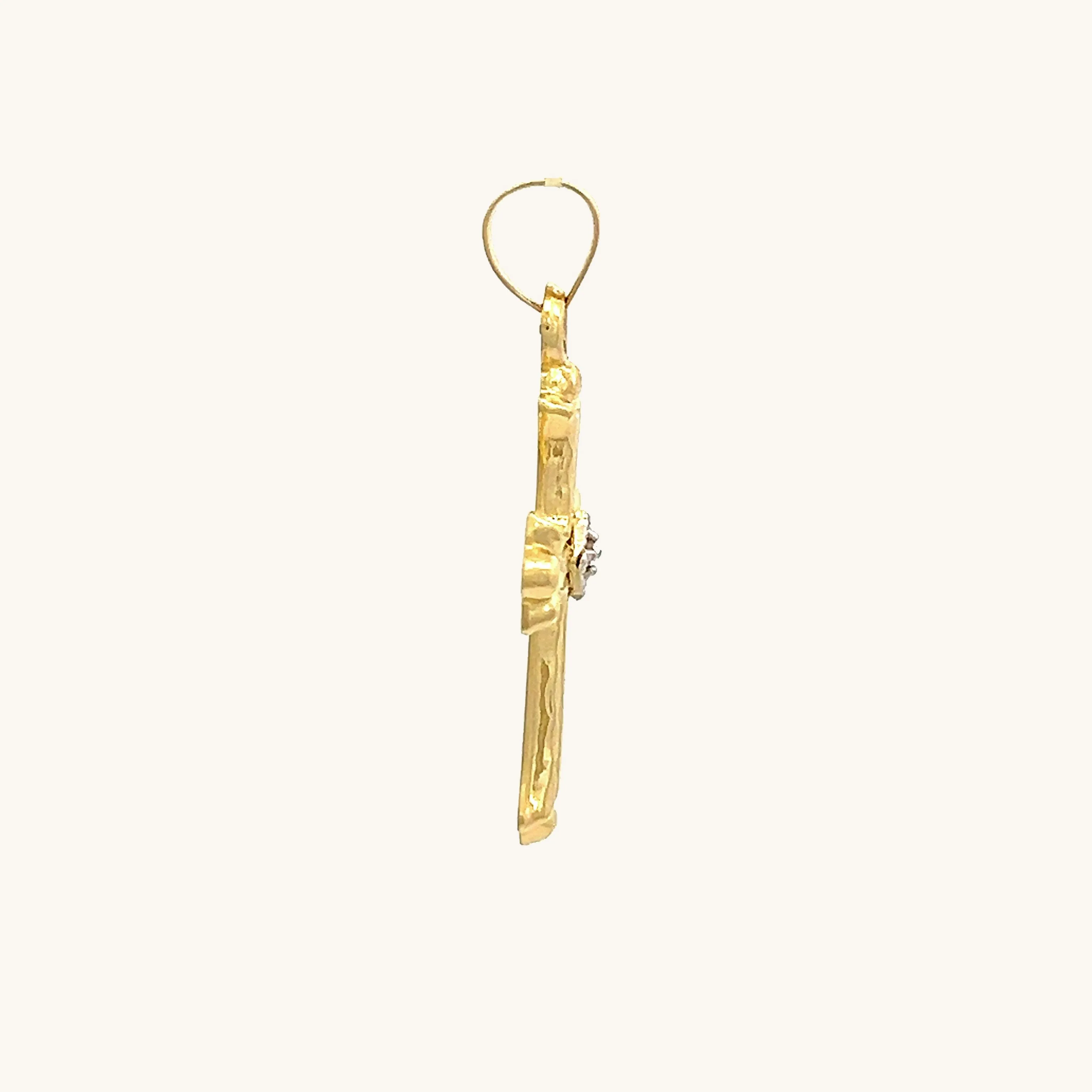 14K GOLD FLORENTINE .01CT DIAMOND CROSS PENDANT