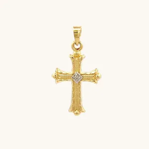 14K GOLD FLORENTINE .01CT DIAMOND CROSS PENDANT