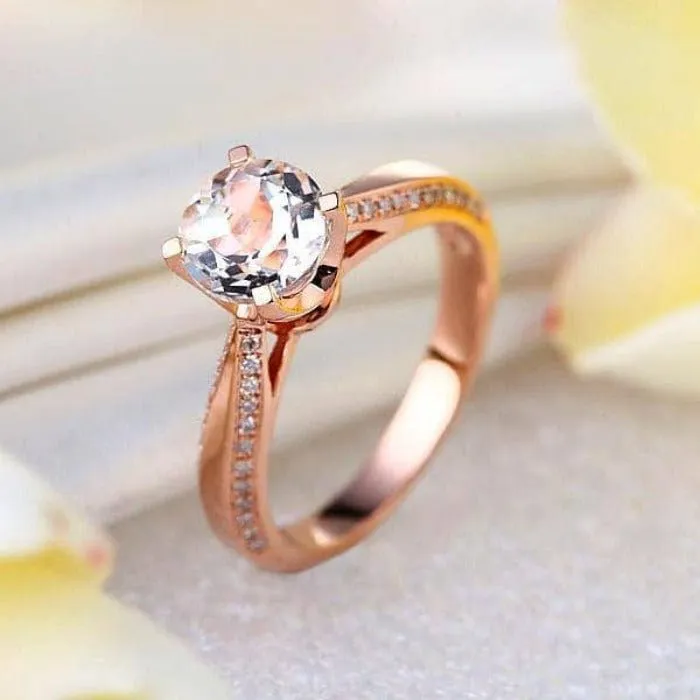 14K Rose Gold 1.2 Ct Topaz 0.2 Ct Natural Diamond Ring