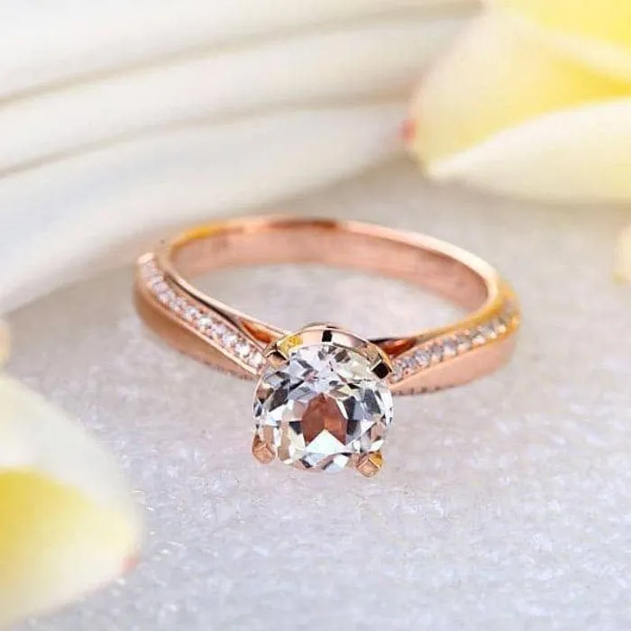 14K Rose Gold 1.2 Ct Topaz 0.2 Ct Natural Diamond Ring