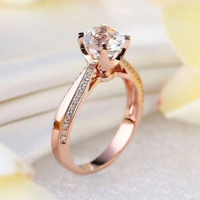 14K Rose Gold 1.2 Ct Topaz 0.2 Ct Natural Diamond Ring