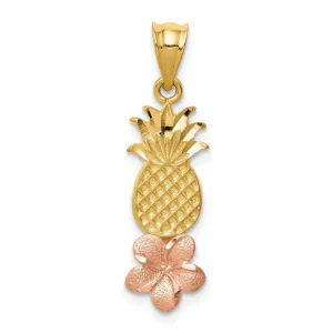 14k Two Tone Gold Pineapple Plumeria Pendant