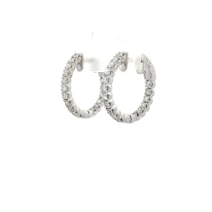 14k White Gold 1.00ct F SI1 Round Diamond Inside /Outside Diamond Hoops