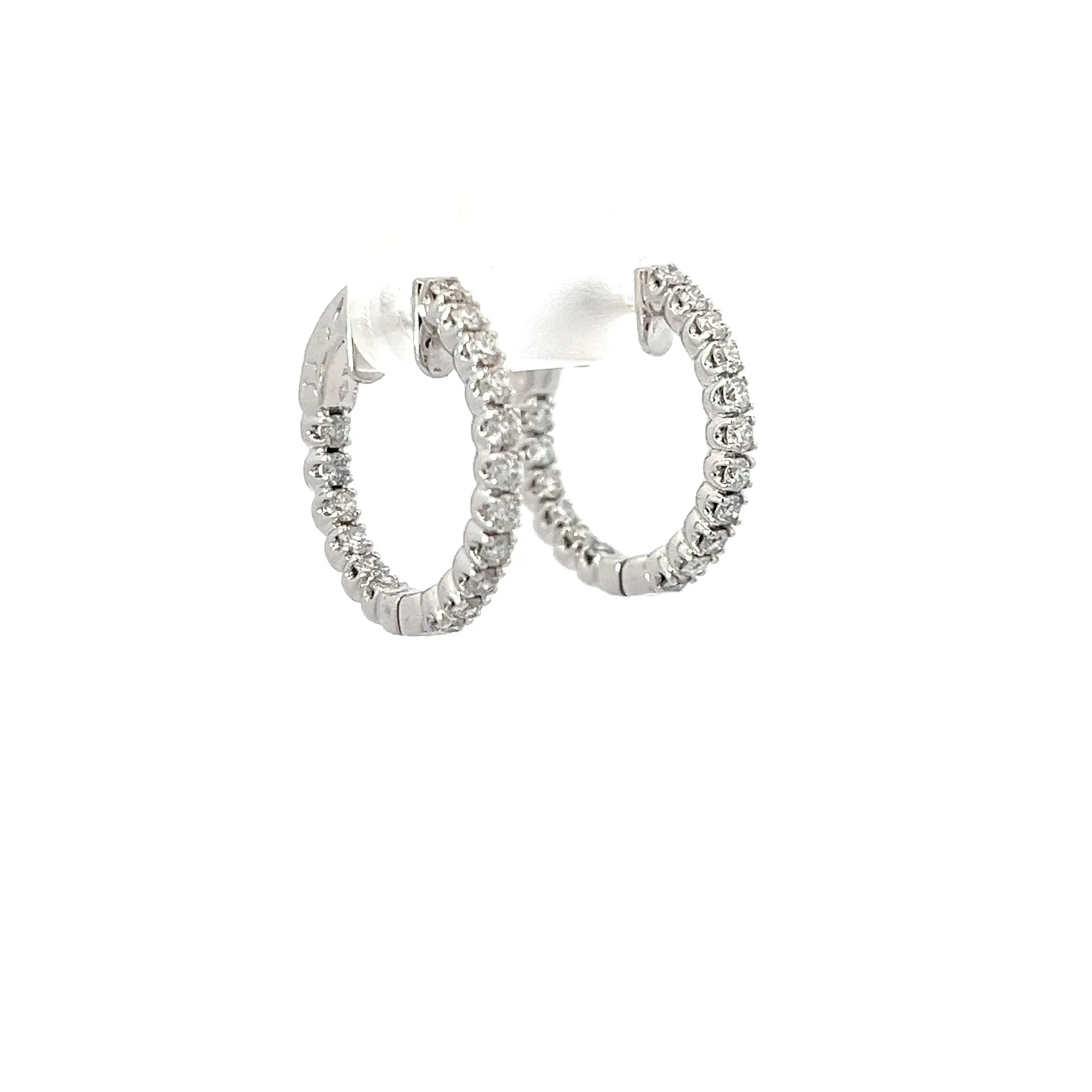 14k White Gold 1.00ct F SI1 Round Diamond Inside /Outside Diamond Hoops