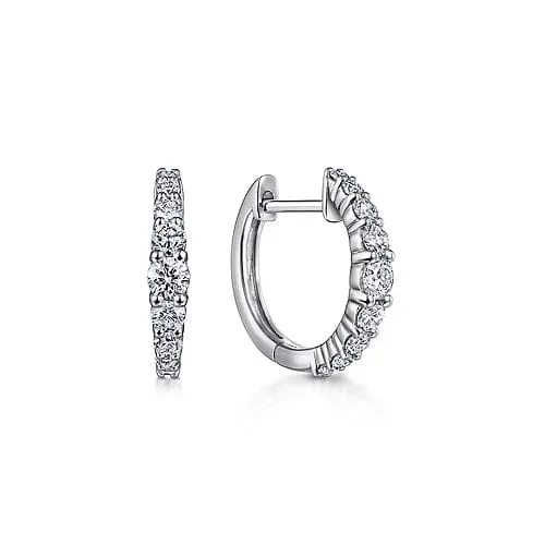 14K White Gold 13mm Classic Diamond Huggie Earrings