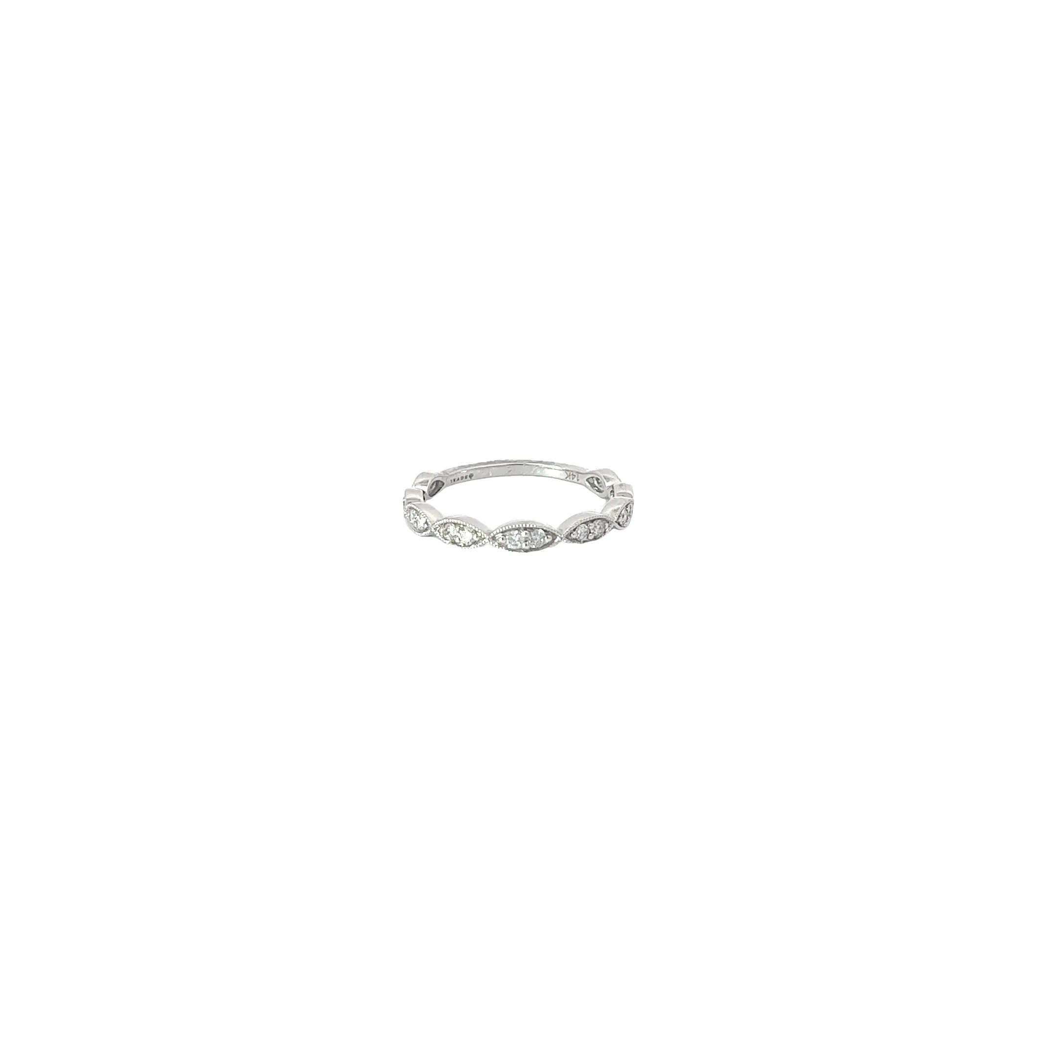 14K WHITE GOLD .25CT GSI1 ROUND DIAMOND IN MARQUISE SHAPED STACKABLE RING SIZE 6 3/4