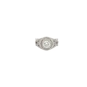 14k White Gold .75ct F SI1 Round Diamond and .75ct G VS2 Round Diamond along the side Engagement Ring Size 6 1/2