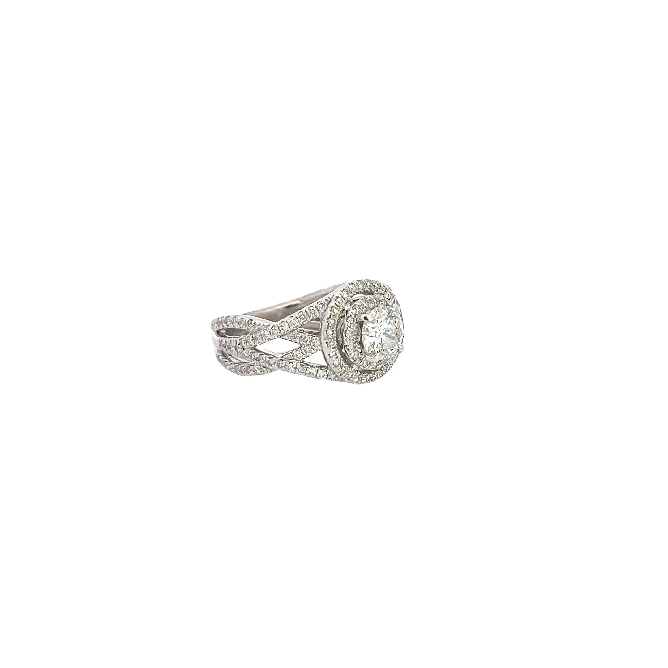 14k White Gold .75ct F SI1 Round Diamond and .75ct G VS2 Round Diamond along the side Engagement Ring Size 6 1/2