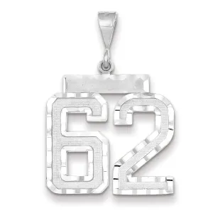 14k White Gold Diamond Cut Finish Large Size Number 62 Charm Pendant