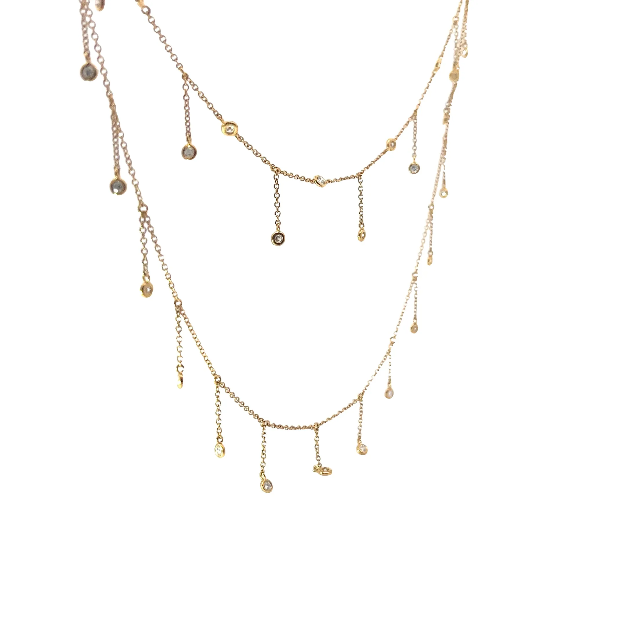 14k Yellow Gold 1.00ct F VS2 Round Diamond Double Layer Necklace