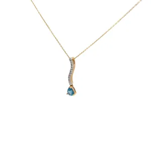 14k Yellow gold 1.00ct Pear Shaped Blue Zircon and .13ct G SI1 Round Diamond  Necklace