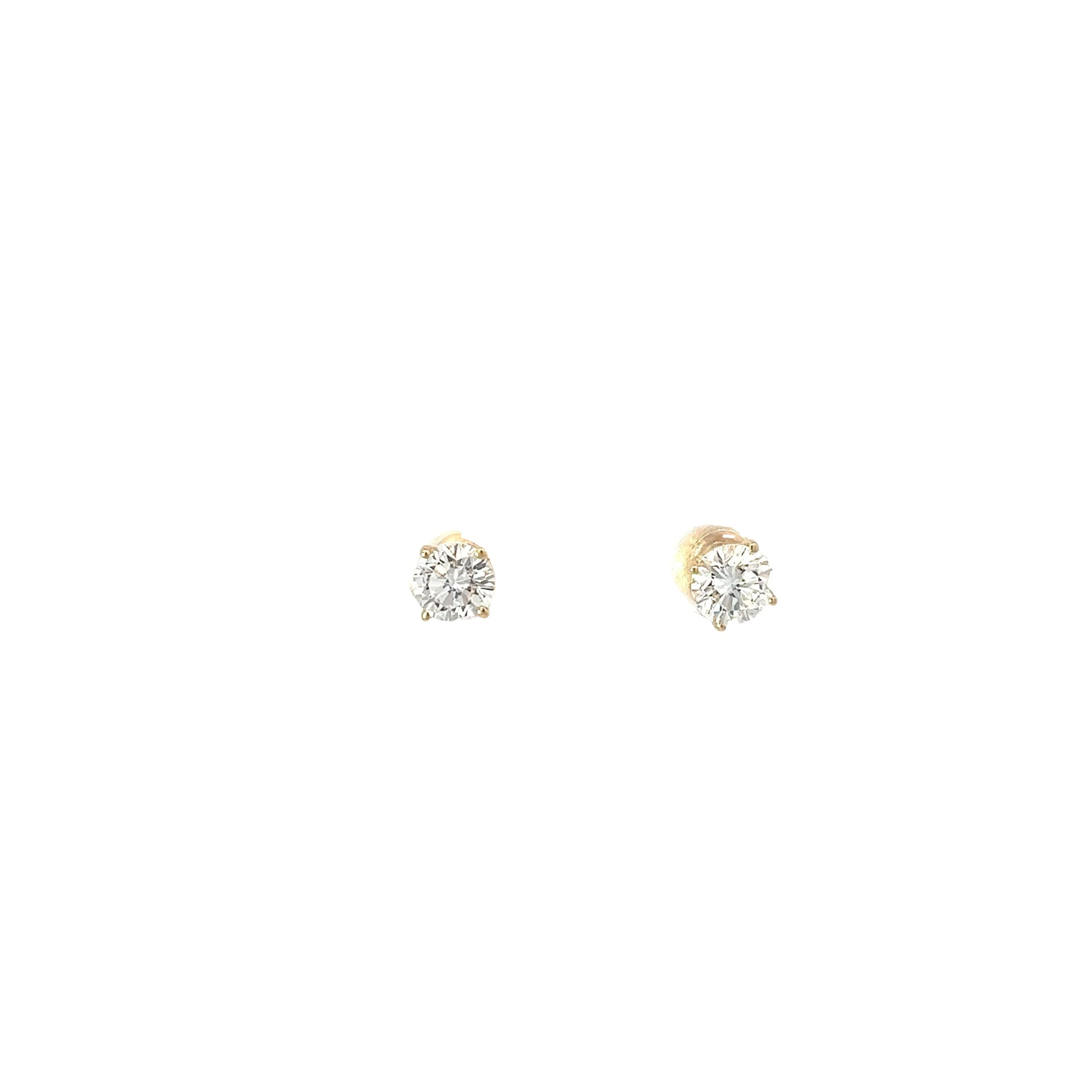 14K YELLOW GOLD 1.06CT GVS2 ROUND PERFECTLY MATCHED DIAMOND STUDS