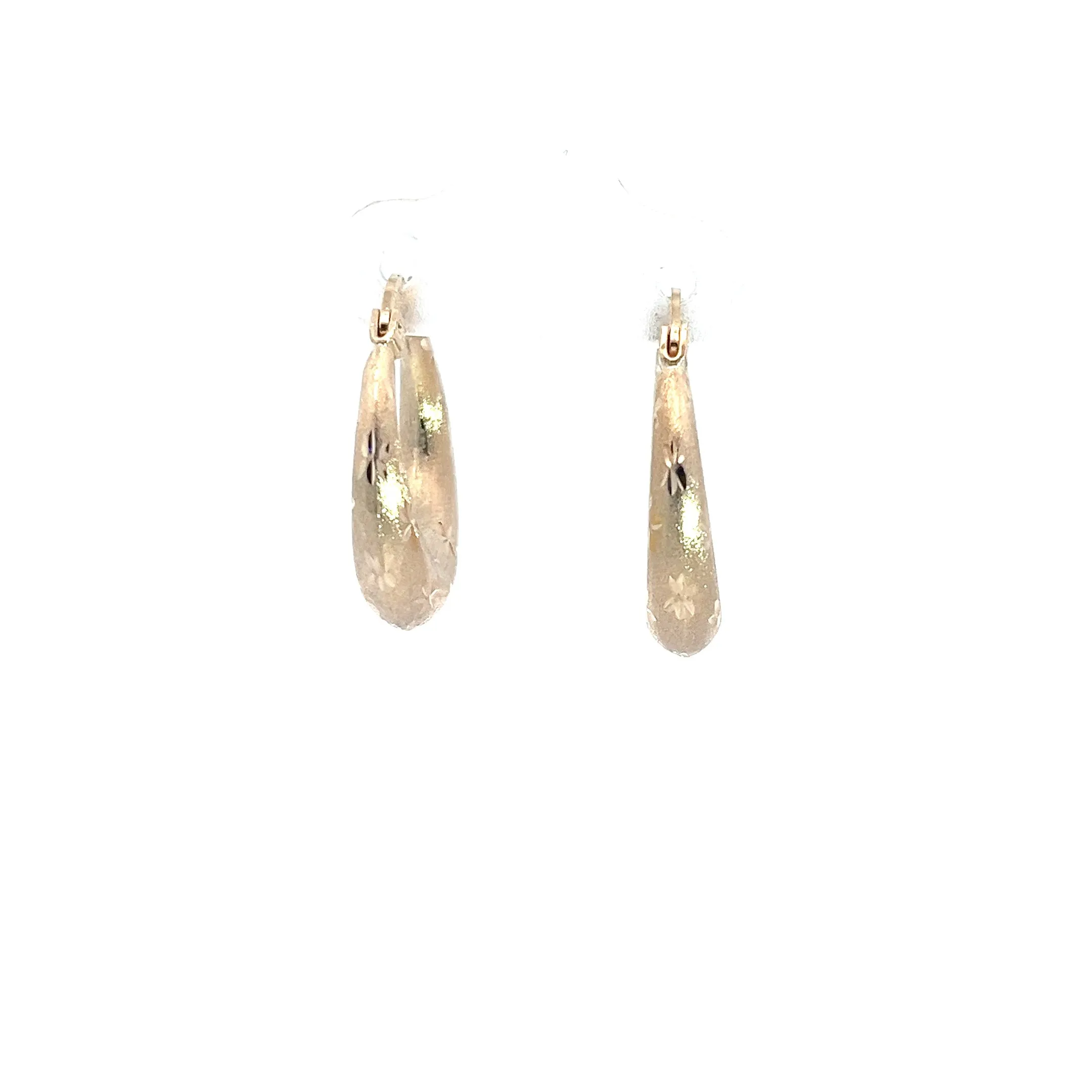 14k Yellow Gold 1.7 Gram Puffed Matted With Diamond Cut Hoops 3/4 Inch