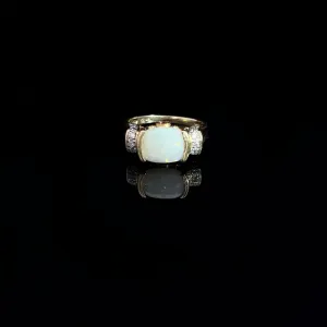 14k Yellow Gold 2.00ct Oval Opal/ .12ct Round Diamond and .10ct Round Rhodolite Garnet Ring