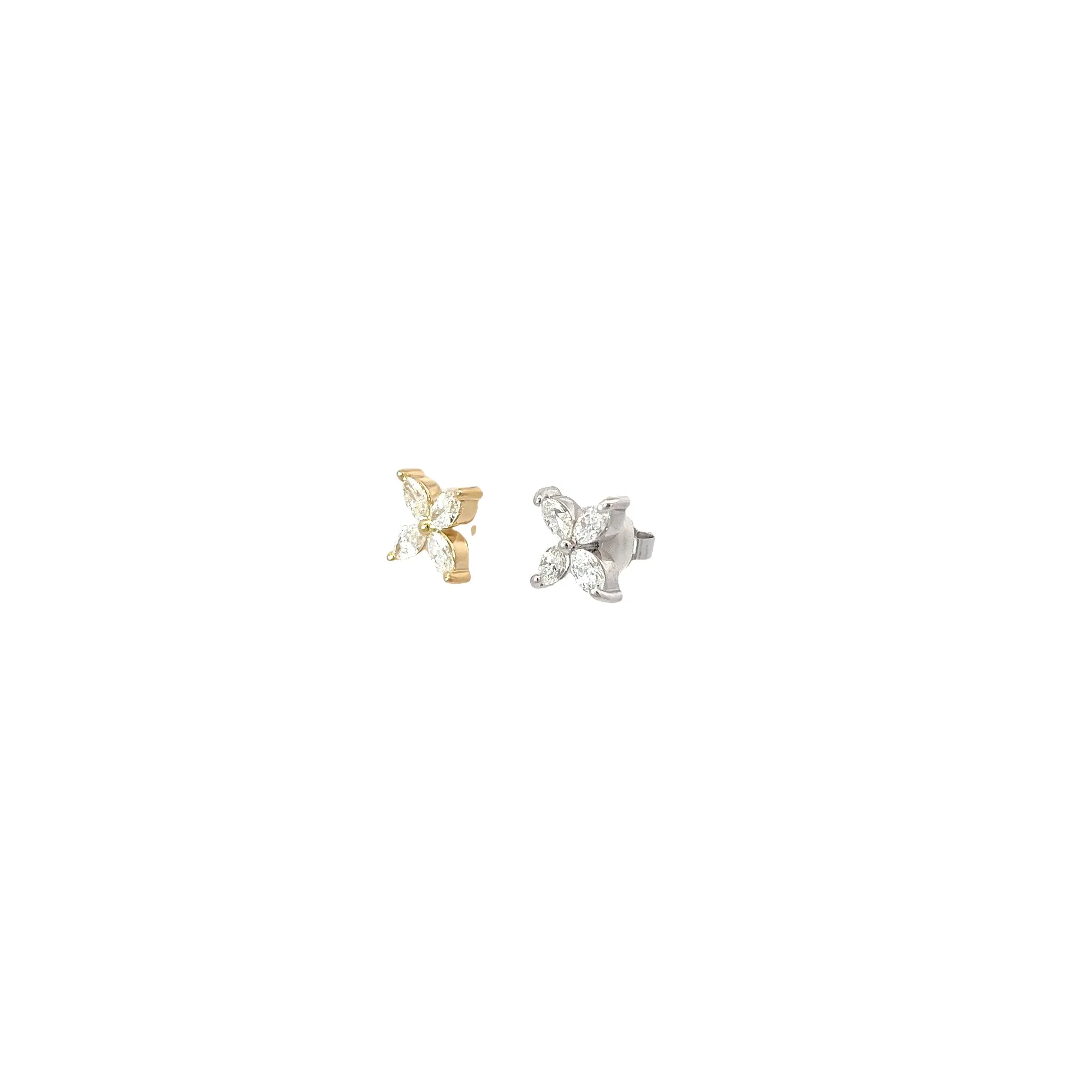 14k Yellow Gold and  White Gold  Marquise Shaped Diamond Earrings