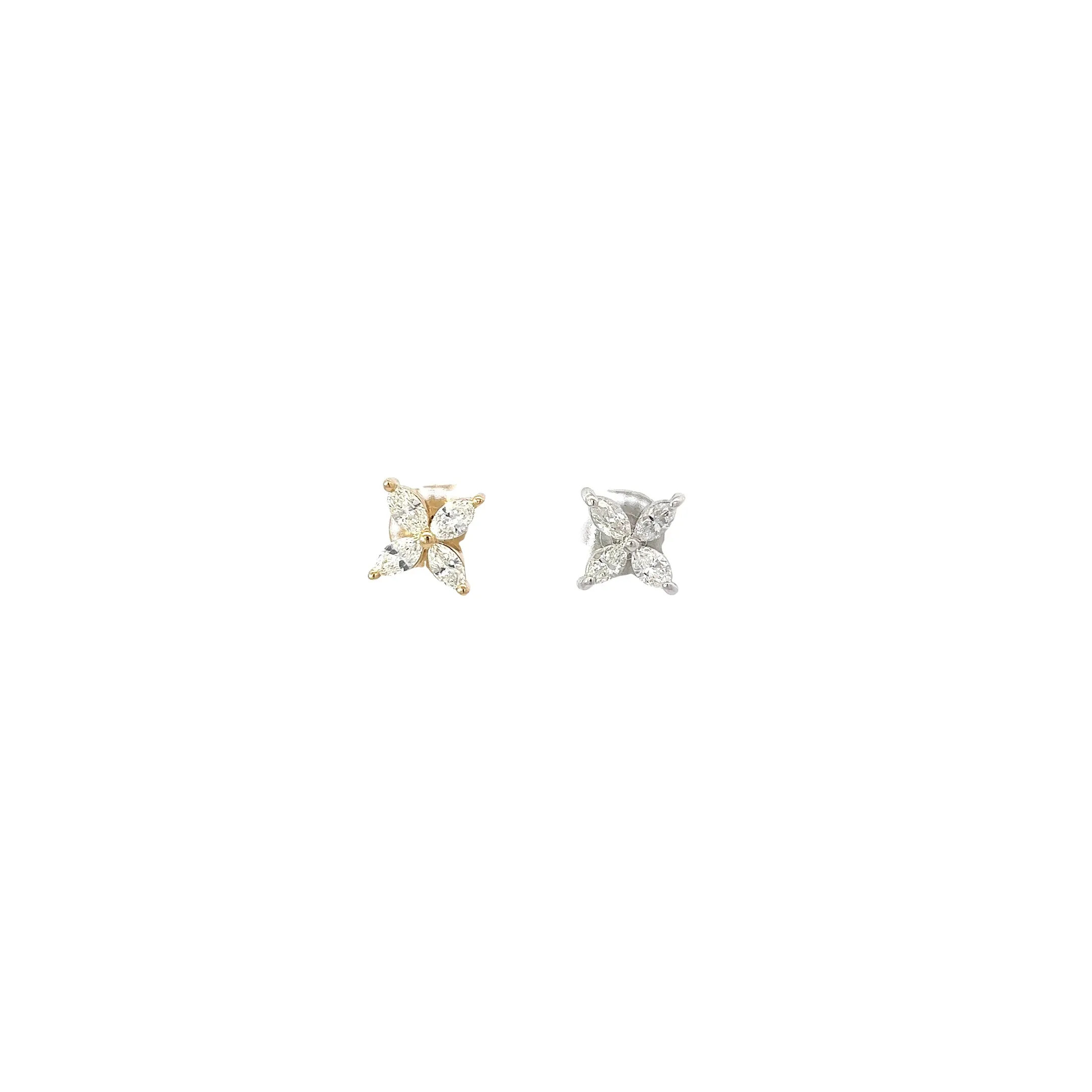 14k Yellow Gold and  White Gold  Marquise Shaped Diamond Earrings