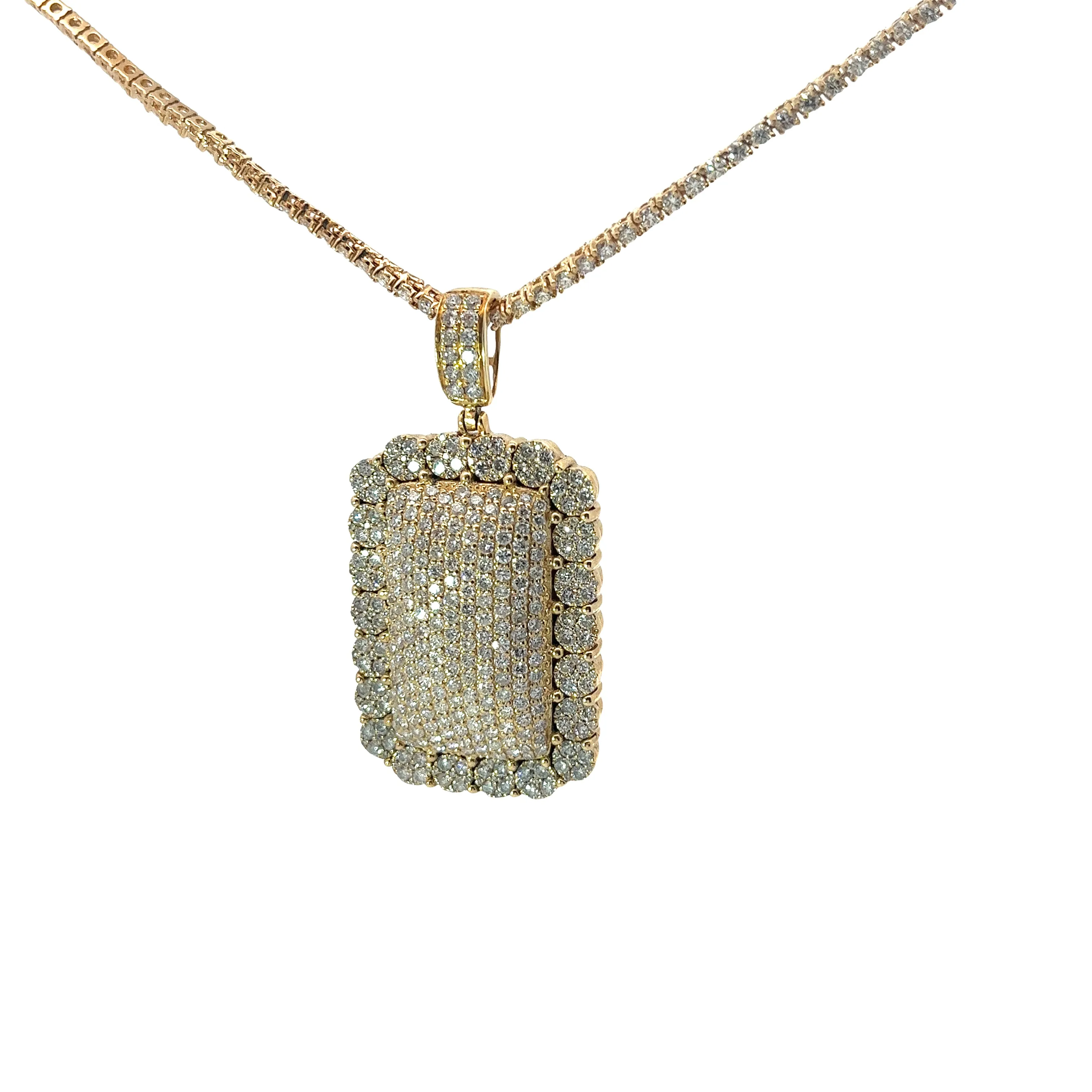 14k yellow Gold Diamond Dog tag necklace