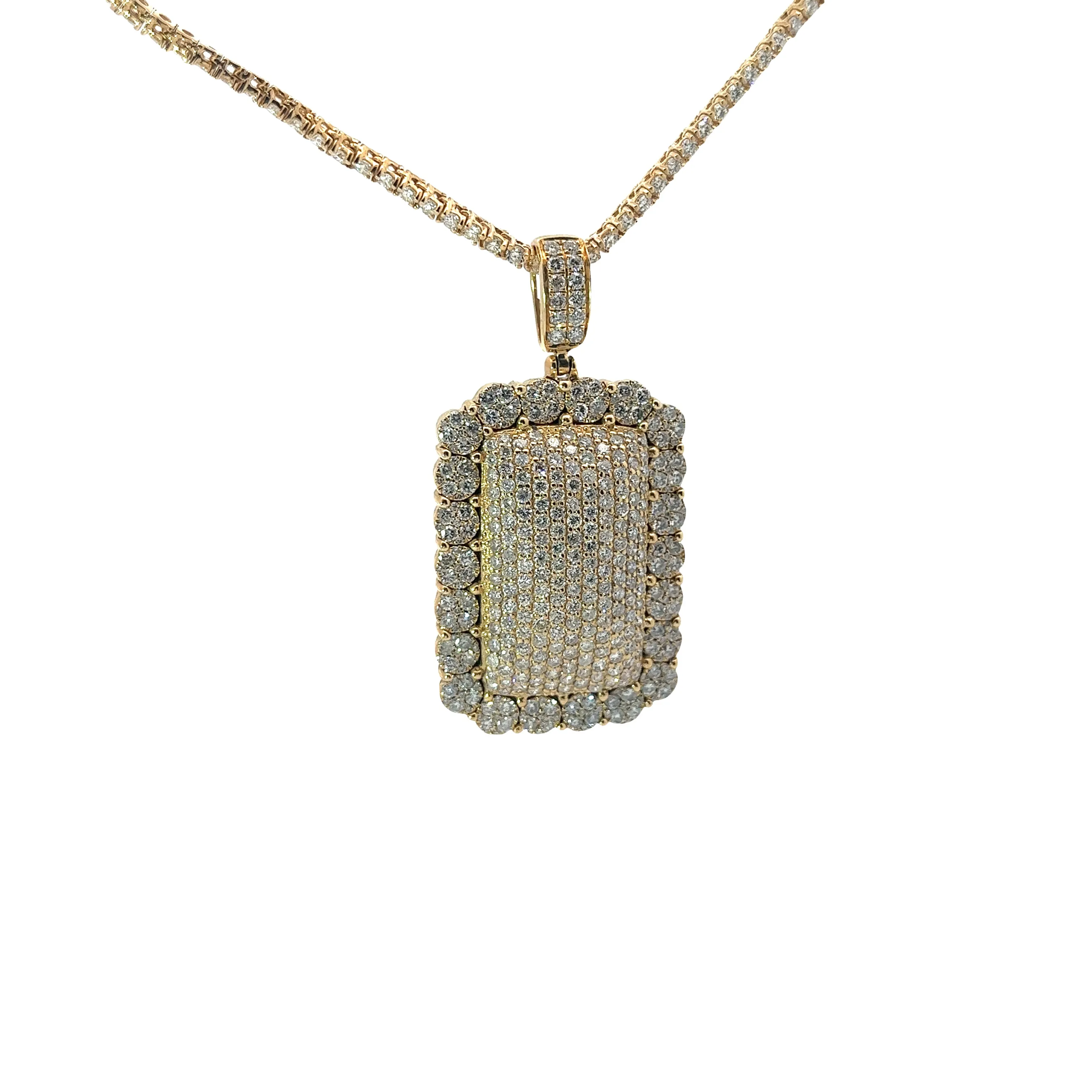 14k yellow Gold Diamond Dog tag necklace