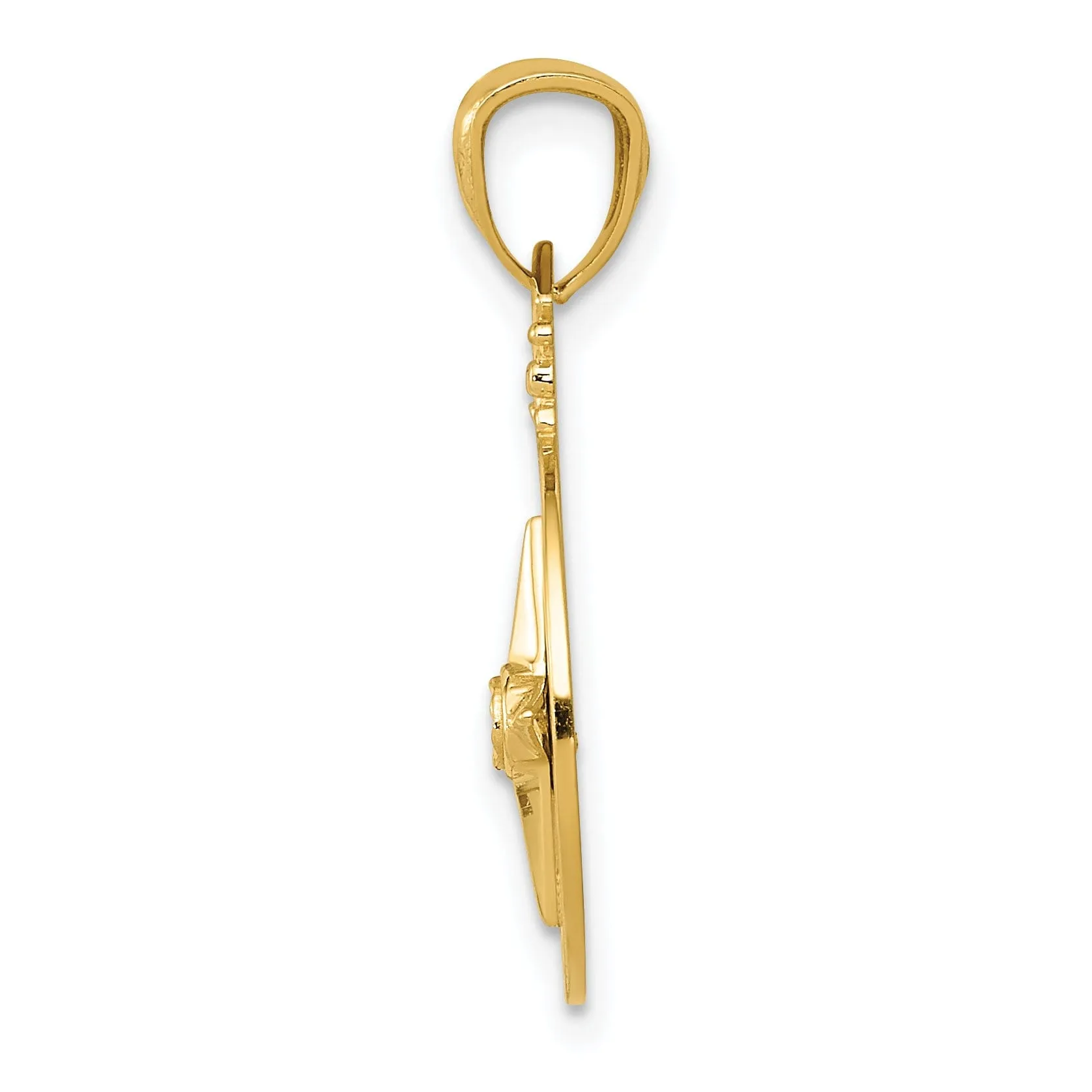 14k Yellow Gold Solid D.C Polished Finish Compass Pendant