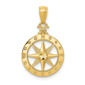 14k Yellow Gold Solid D.C Polished Finish Compass Pendant