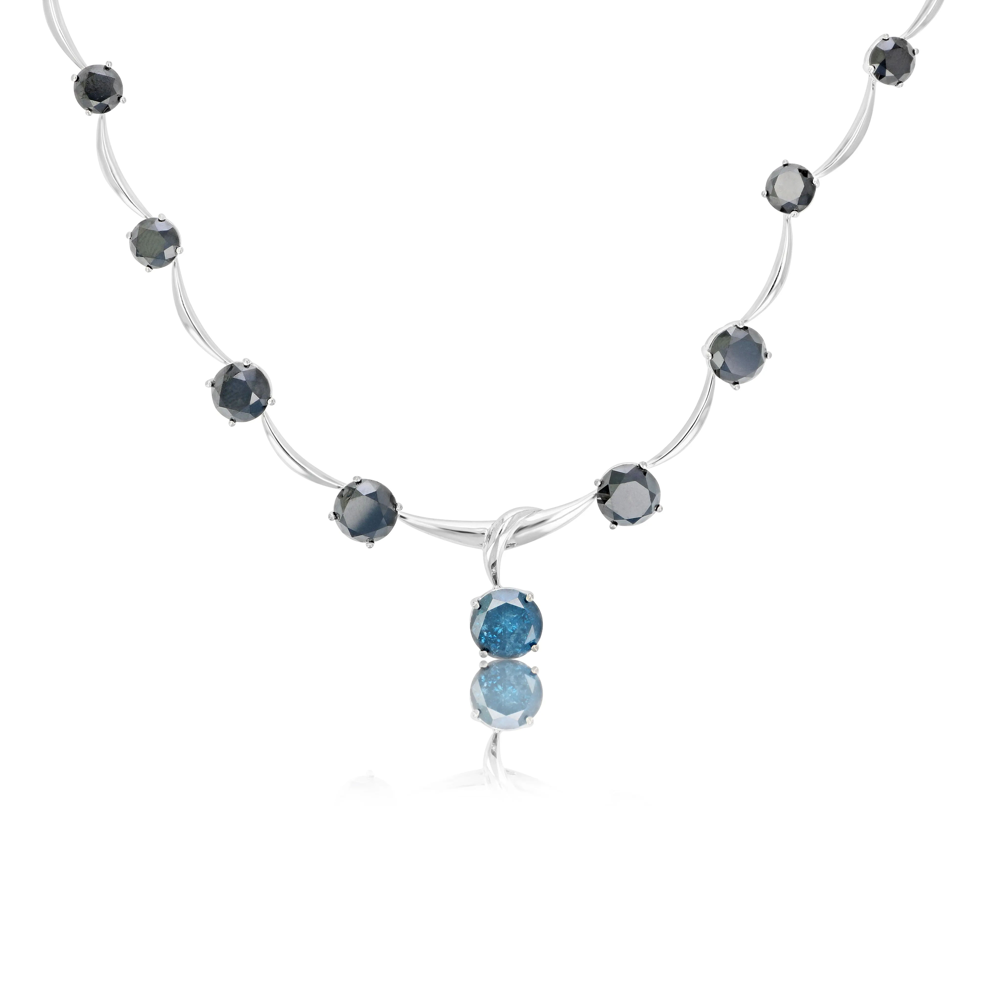 15 cttw Blue and Black Diamond Pendant Necklace in 14K White Gold
