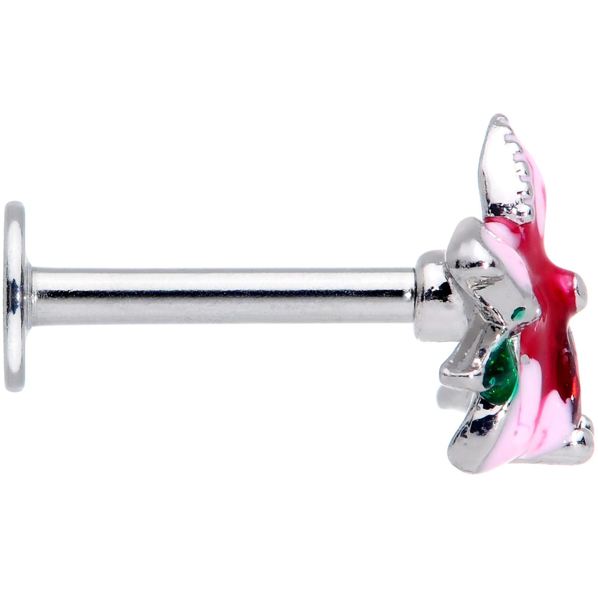 16 Gauge 5/16 Red Gem Exotic Flower Labret Monroe Tragus