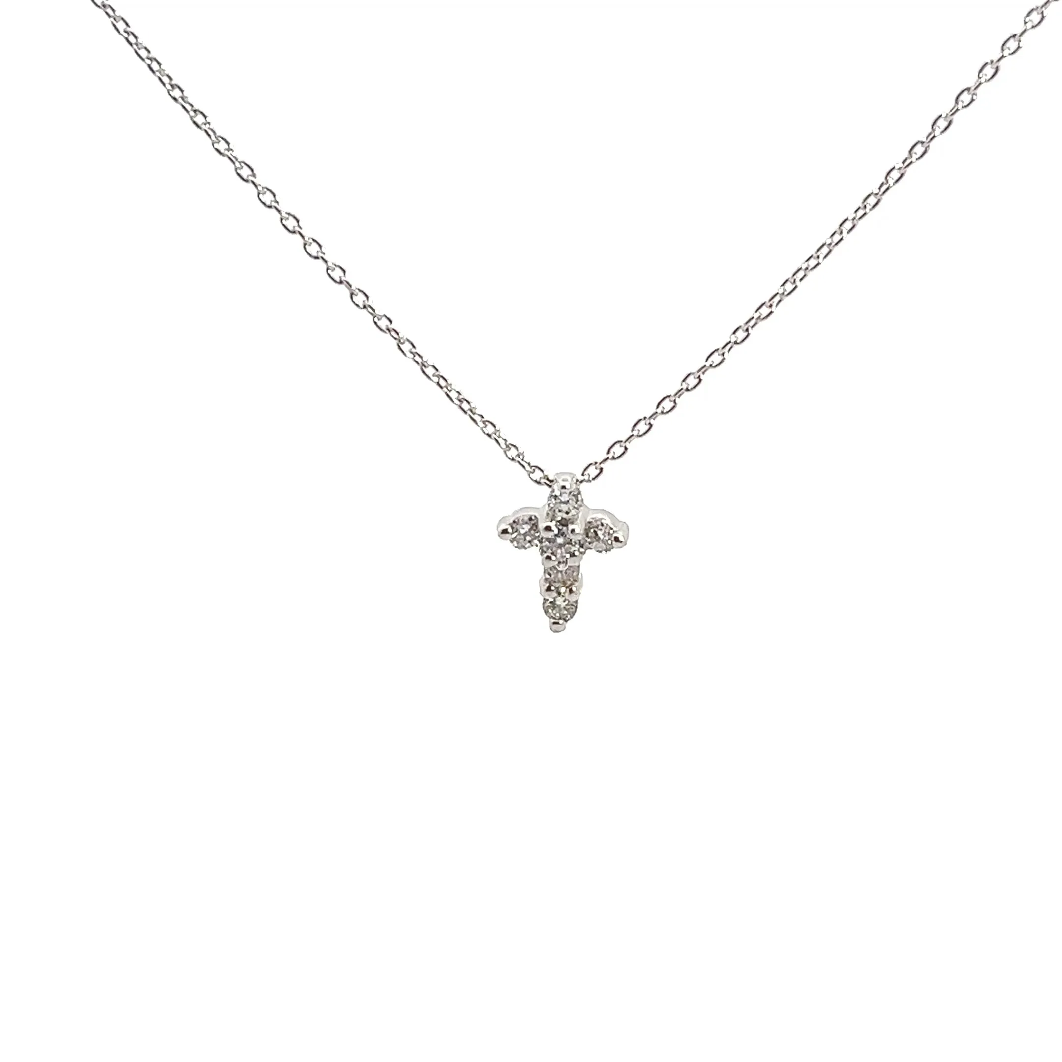 18k White Gold .18ct F VS1 Round Diamond Cross Necklace
