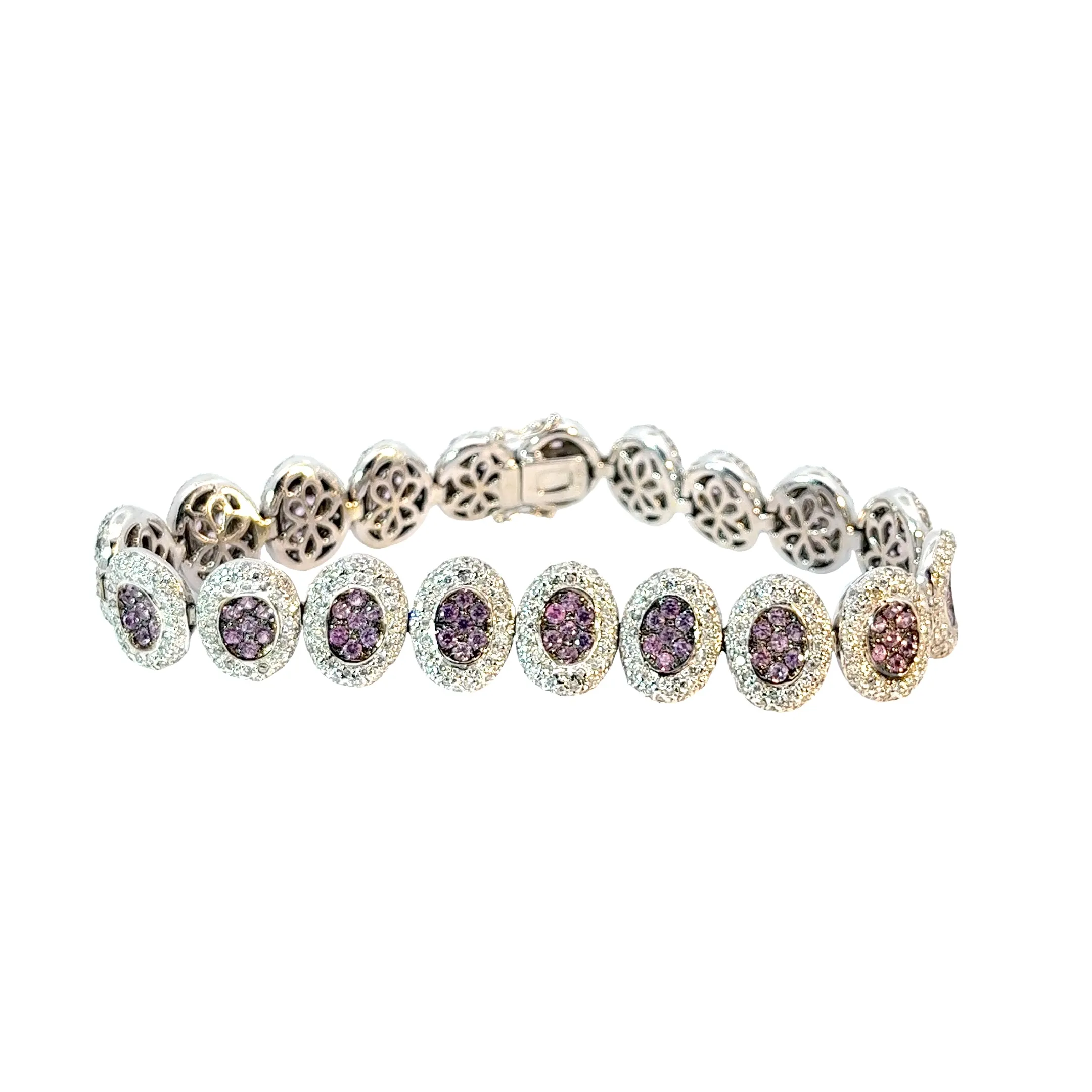 18k White Gold 4.22ct F VS2 Round Diamond and 3.40ct Pink Sapphires Bracelet