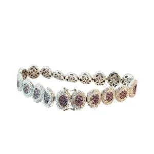 18k White Gold 4.22ct F VS2 Round Diamond and 3.40ct Pink Sapphires Bracelet