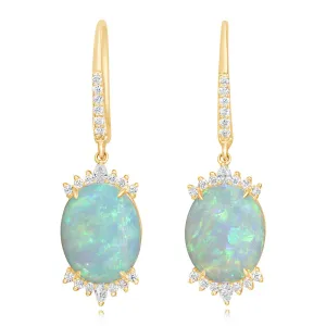 18K Yellow Gold Australian Opal/Diamond Earrings