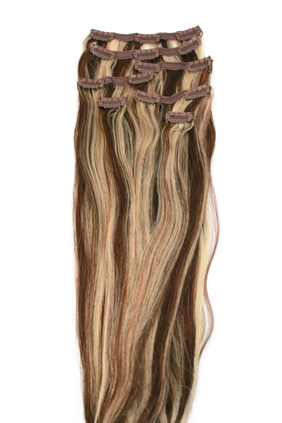 18" Clip In Hair Extensions: No P4-613 Dark Brown/ Monroe Blonde