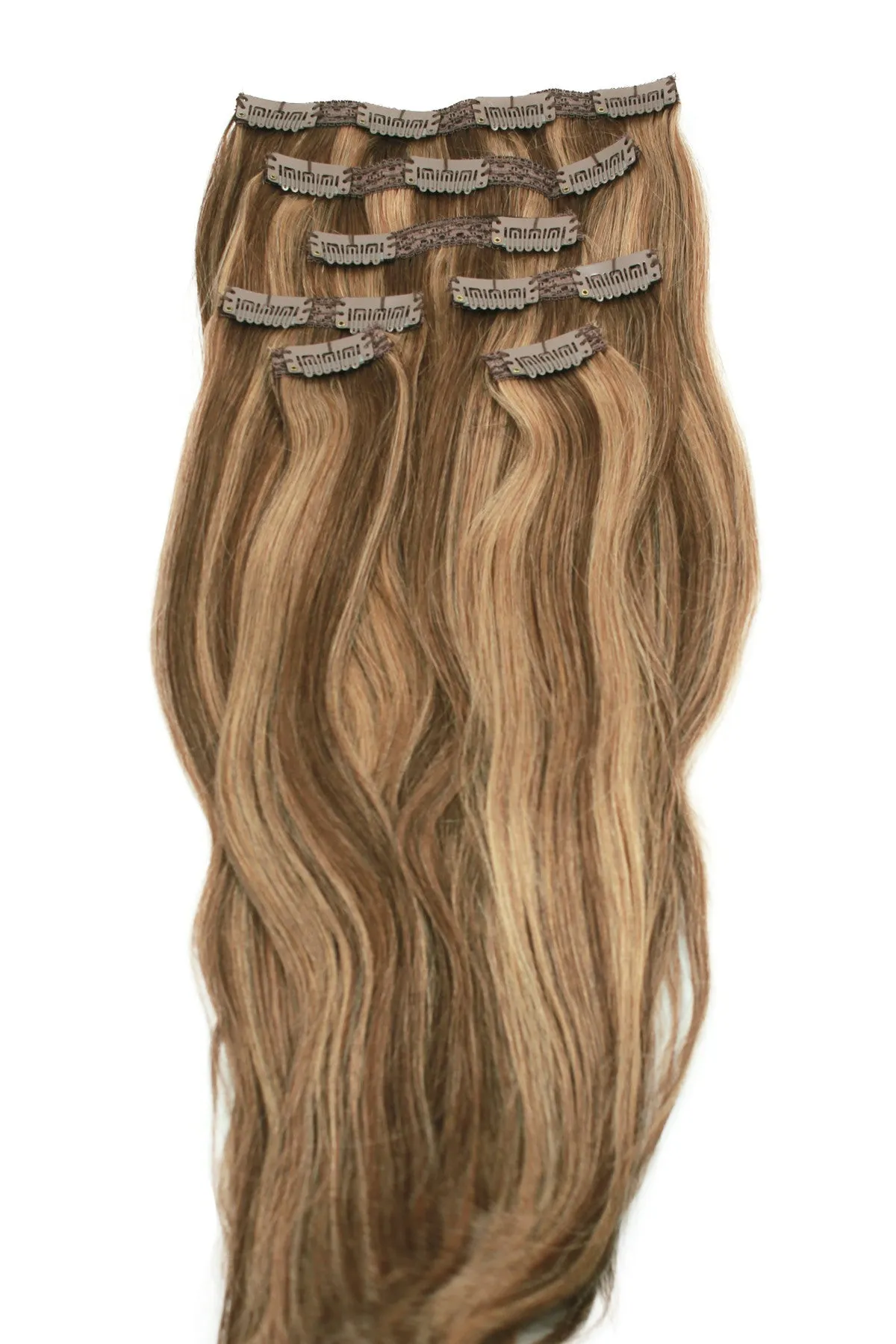 18" Clip In Hair Extensions: No. P6-27 Chestnut Brown/ Blonde