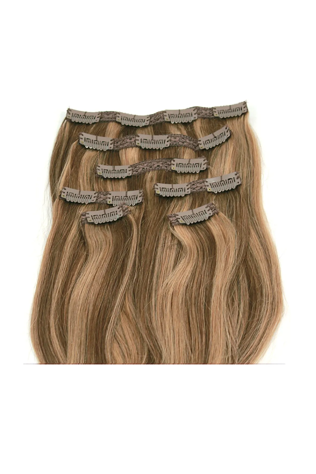 18" Clip In Hair Extensions: No. P6-27 Chestnut Brown/ Blonde